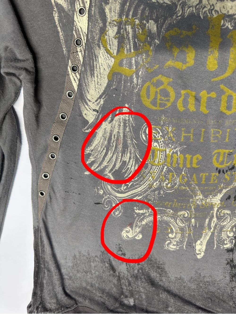 Salvage Y2K Grunge Gray Snap Button Rocker Punk Rivet Thrashed Thin Top XS - Picture 10 of 16